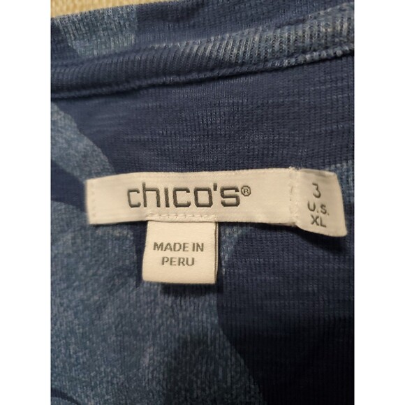 Chico's Cotton Blend Blue Abstract Print Button-Detail V-Neck Tunic Size 3 (XL) - Picture 4 of 7